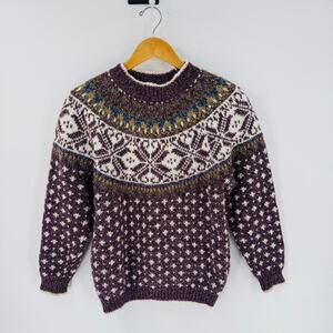 Vintage Knit Stitches Heritage Sweater Granola Girl Fair Isle Cozy Sz S